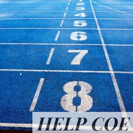 Blue athletic running track with numbered lanes, ideal for sports events and race preparations.