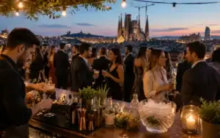 Evento gastronómico elegante con barra de cócteles